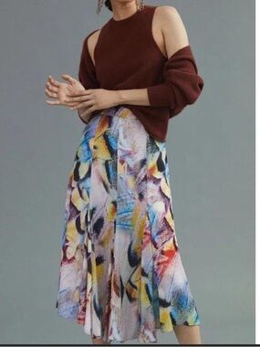Anthropologie Abstract Butterfly Vibrant Multi-Color Midi Skirt